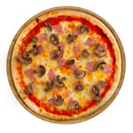 Pizza Prosciutto e Funghi – Pizza mit Hinterschinken, Champignons und Oregano