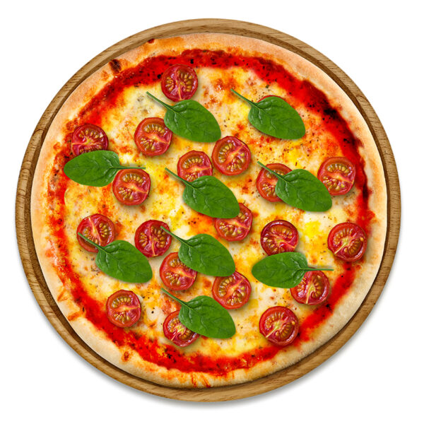 Pizza Italia – Pizza mit Basilikum, Kirschtomaten und Mozzarella